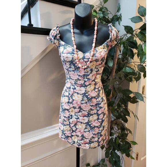 Abercrombie & Fitch Corset Mini Dress Women M Multi Floral Off Shoulder Back Zip - Picture 1 of 12